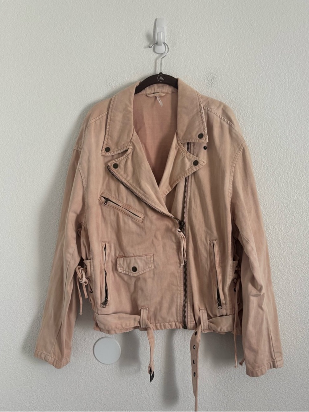 Free People Women's Size Medium Pink Oversized Denim Moto Jacket
